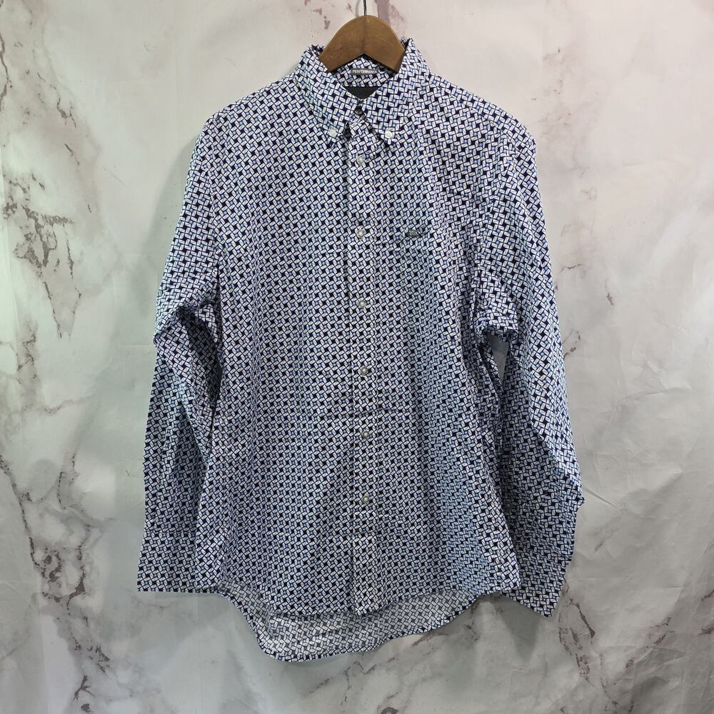 Wrangler Shirt Mens Large Blue Purple Button Up Twenty X 20X Competition Geo